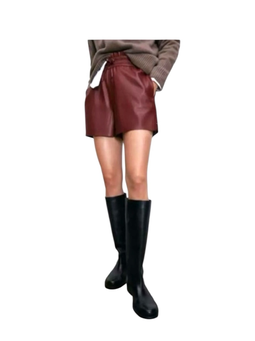 Zara Shorts High Rise Faux Leather Drawstring Pull-on